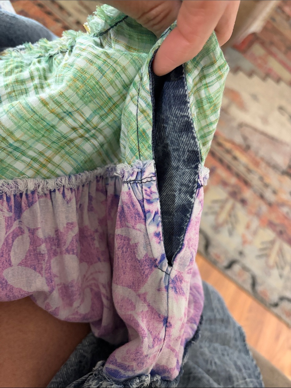 Oli & Hali Lavender, Green and Denim Patchwork Midi Dress - Picture 9 of 9